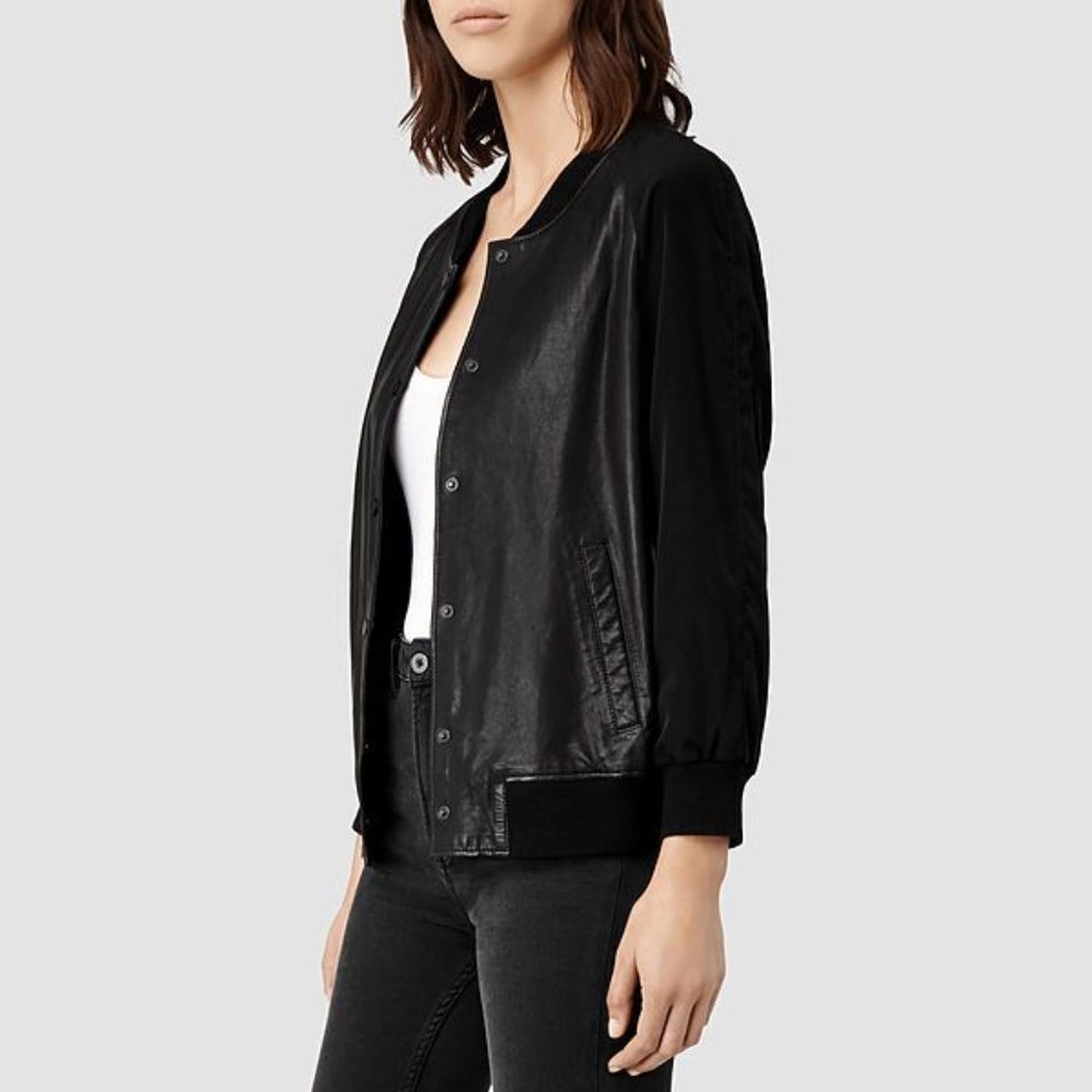 AllSaints Drey Leather Baseball Jacket